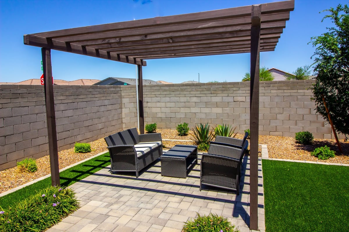 Custom covered pergola with outdoor furniture in Caringbah Sutherland Shire backyard by ACG Built