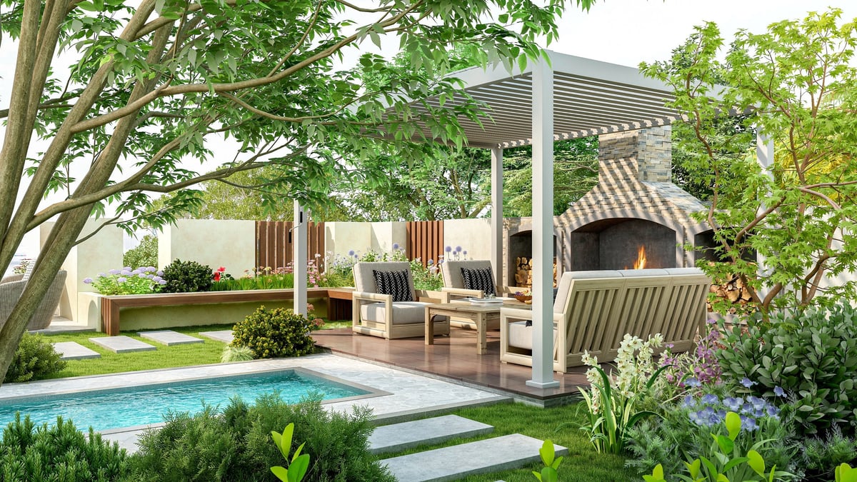 Luxury pergola with outdoor seating and pool in Burraneer Sutherland Shire backyard by ACG Built